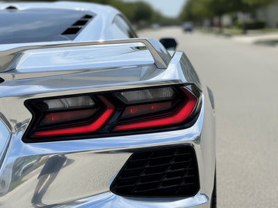 Chevrolet Corvette wrapped in Hexis Gloss HX30000 Super Chrome Silver vinyl wrap HX30SCH01B