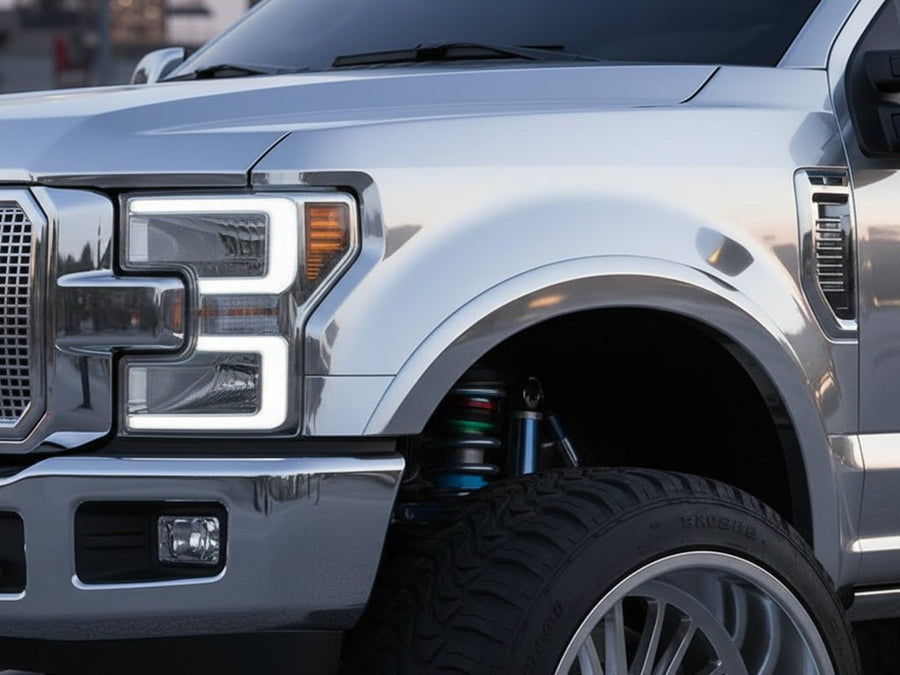 Ford F-Series wrapped in Gloss HX30000 Super Chrome Silver vinyl wrap HX30SCH01B detail