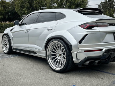 Lamborghini Urus wrapped in Hexis Satin HX30000 Super Chrome Silver vinyl wrap HX30SCH01S detail