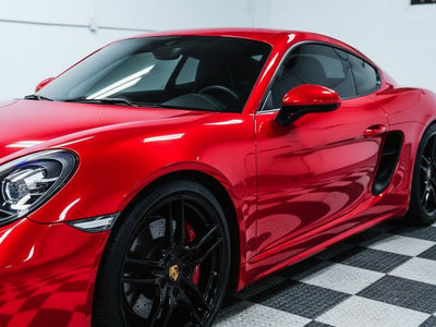 Porsche Cayman wrapped in Gloss HX30000 Super Chrome Red automotive vinyl film HX30SCH02B