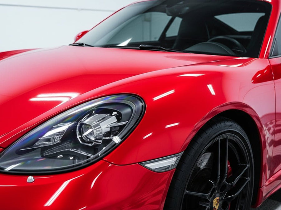 Porsche 911 wrapped in Hexis Gloss HX30000 Super Chrome Red wrap film HX30SCH02B