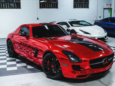 DIY Mercedes-Benz SLS AMG wrapped in Gloss HX30000 Super Chrome Red automotive vinyl film HX30SCH02B