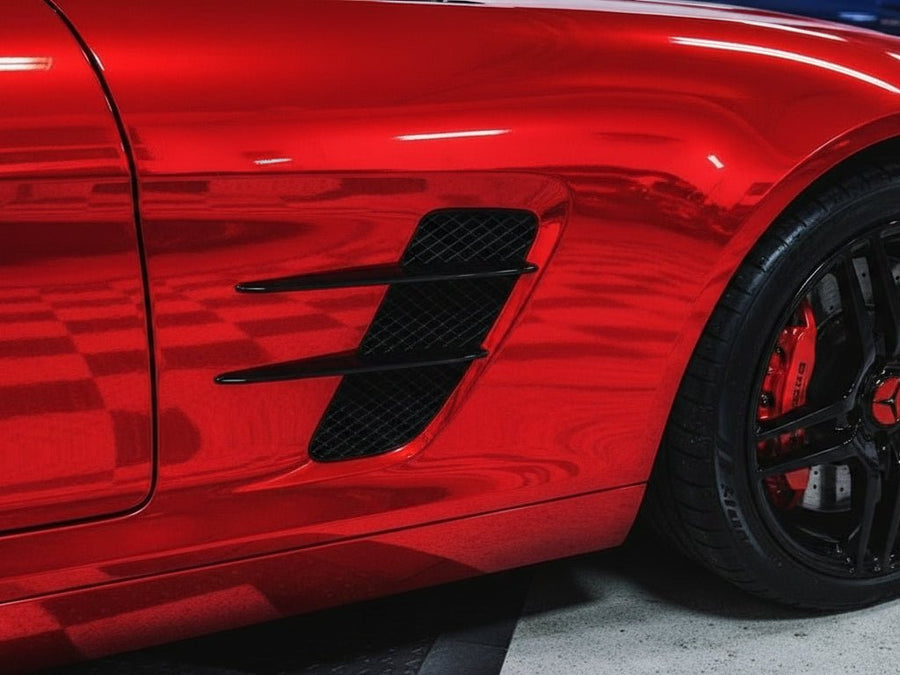 DIY Mercedes-Benz SLS AMG wrapped in Gloss HX30000 Super Chrome Red restyling film HX30SCH02B