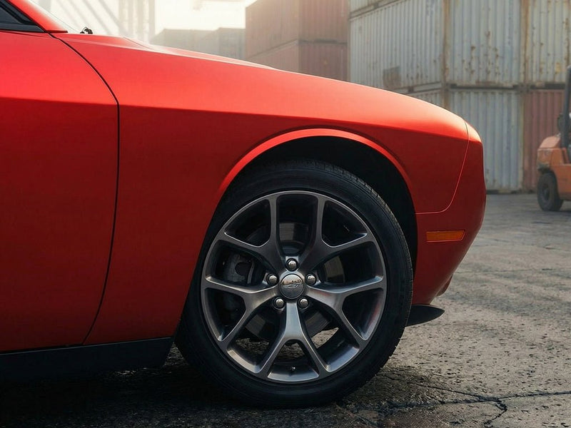 Dodge Challenger wrapped in Hexis Satin HX30000 Super Chrome Red wrap film HX30SCH02S