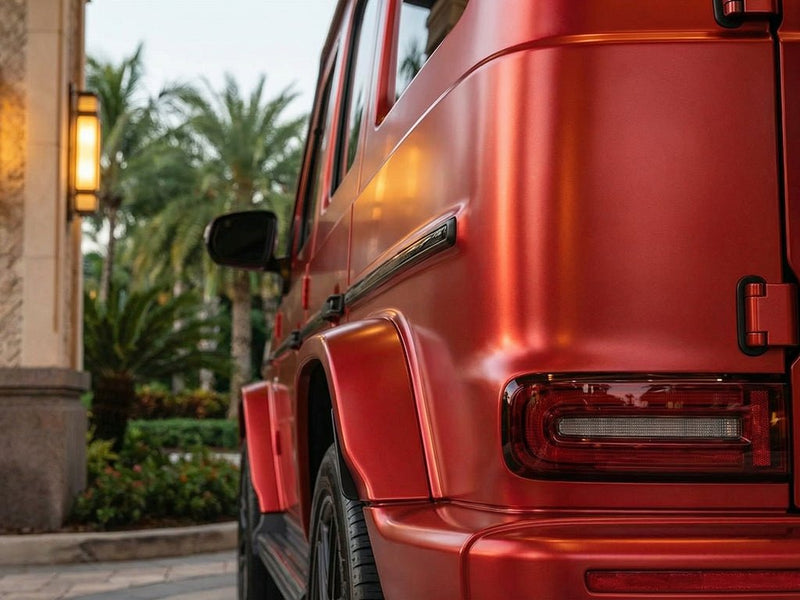 Mercedes-Benz G-Class wrapped in Satin HX30000 Super Chrome Red automotive vinyl film HX30SCH02S