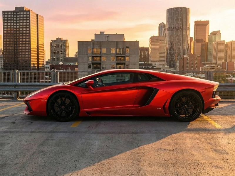 Lamborghini Aventador wrapped in Hexis Satin HX30000 Super Chrome Red car wrap film HX30SCH02S