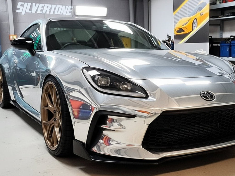 Toyota GR86 wrapped in Gloss HX30000 Super Chrome Titanium car wrap film HX30SCH03B
