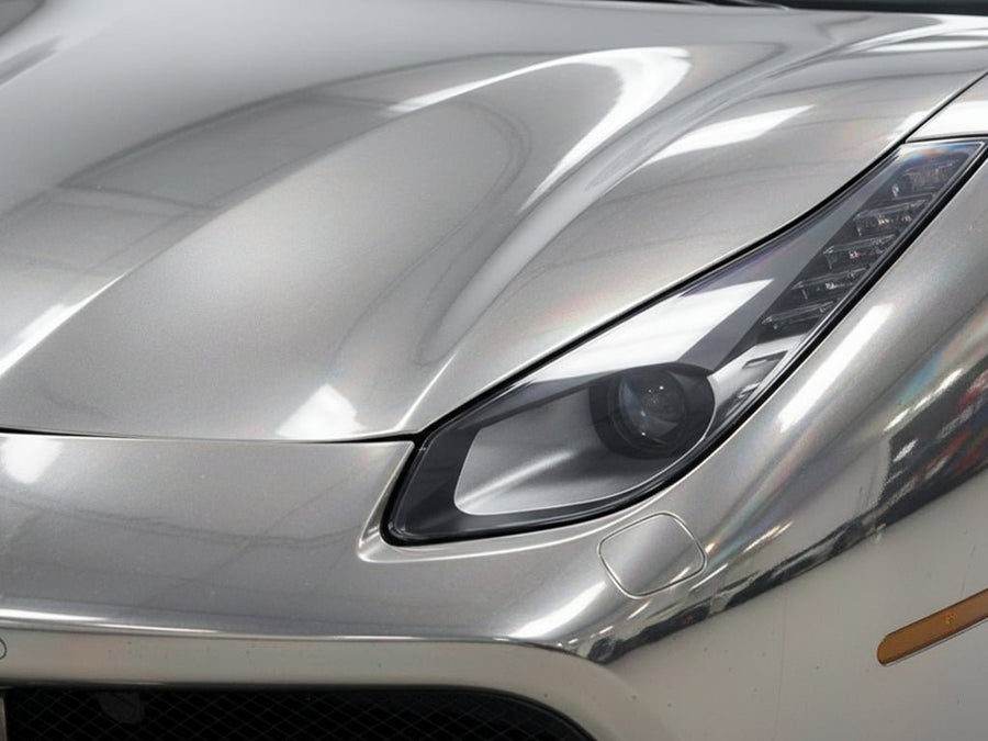 DIY Ferrari 488 wrapped in Gloss HX30000 Super Chrome Titanium vinyl wrap HX30SCH03B