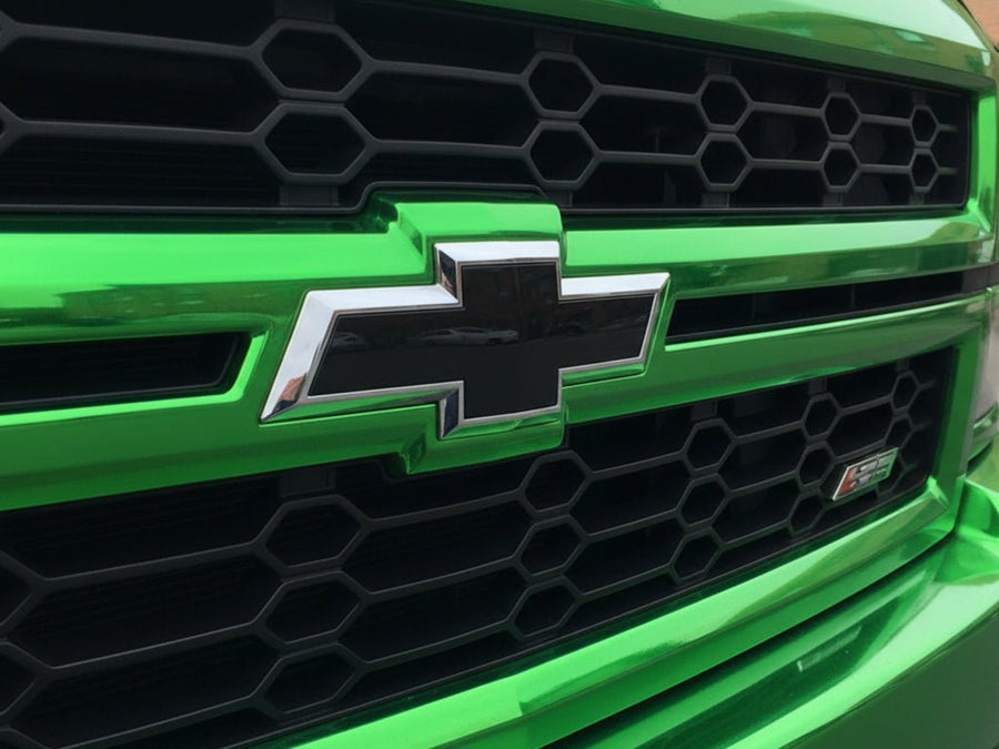 Chevrolet Silverado wrapped in Gloss HX30000 Super Chrome Green car wrap film HX30SCH04B