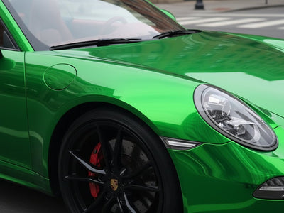 Porsche 911 wrapped in Hexis Gloss HX30000 Super Chrome Green vinyl wrap HX30SCH04B