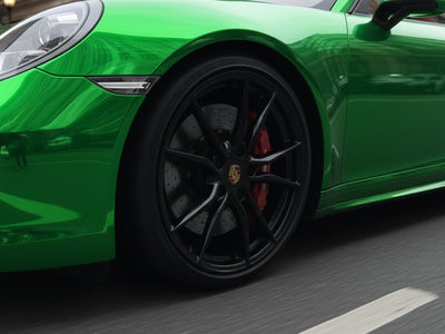 DIY Porsche 911 wrapped in Gloss HX30000 Super Chrome Green restyling film HX30SCH04B