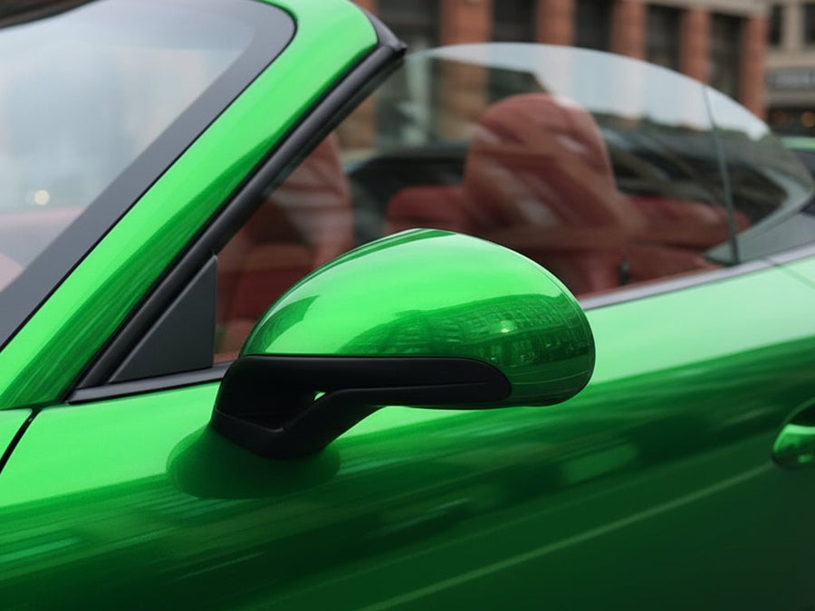 DIY Porsche 911 wrapped in Gloss HX30000 Super Chrome Green car wrap film HX30SCH04B detail