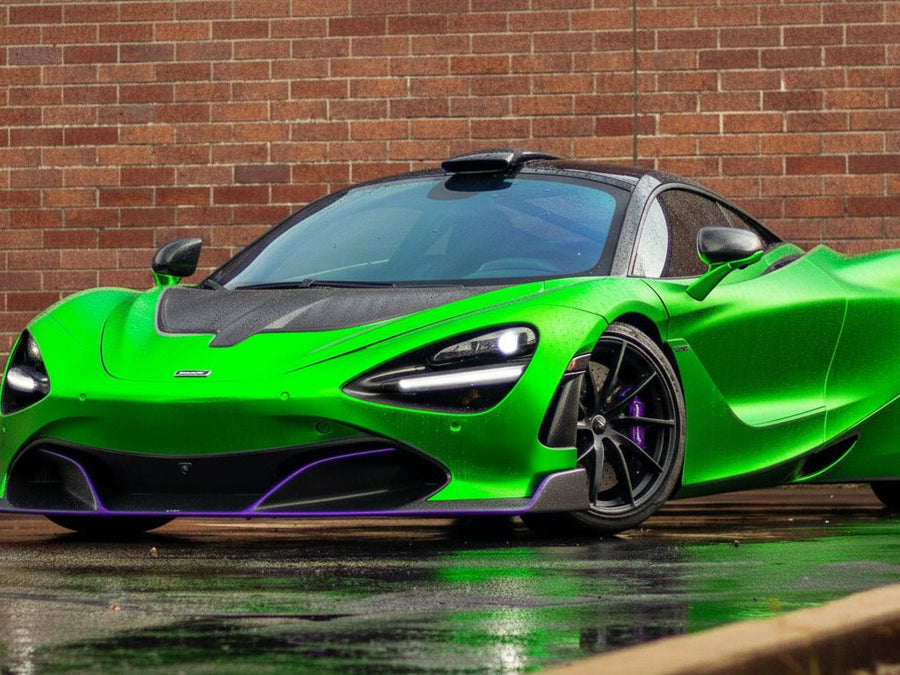 McLaren 720S wrapped in Satin HX30000 Super Chrome Green vinyl wrap HX30SCH04S