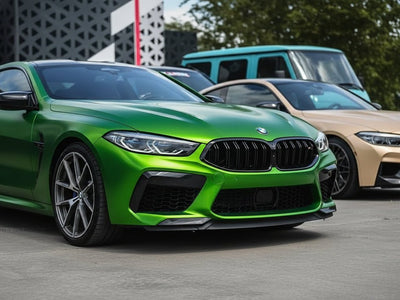 BMW M8 wrapped in Hexis Satin HX30000 Super Chrome Green restyling film HX30SCH04S