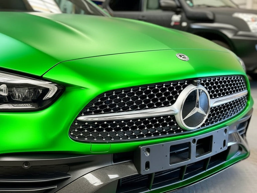 Mercedes-Benz wrapped in Hexis Satin HX30000 Super Chrome Green wrap film HX30SCH04S