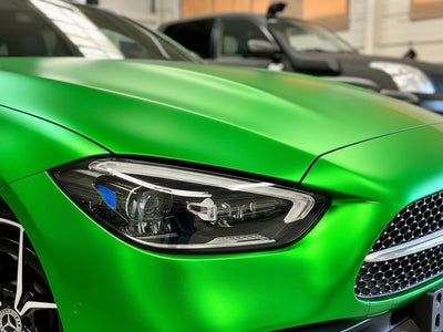 Mercedes-Benz wrapped in Hexis Satin HX30000 Super Chrome Green automotive vinyl film HX30SCH04S