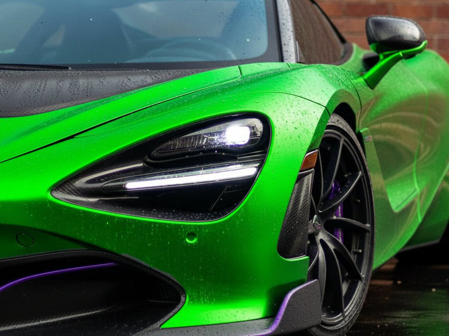 DIY McLaren 720S wrapped in Satin HX30000 Super Chrome Green wrap film HX30SCH04S