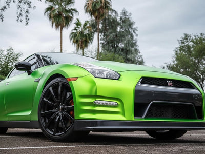 DIY Nissan GT-R wrapped in Satin HX30000 Super Chrome Green car wrap film HX30SCH04S