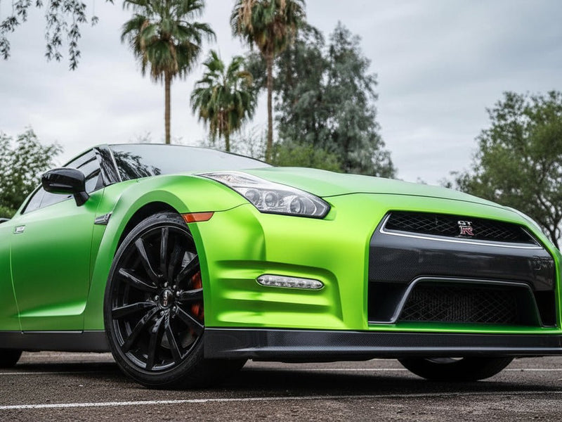 DIY Nissan GT-R wrapped in Satin HX30000 Super Chrome Green car wrap film HX30SCH04S