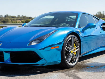 Ferrari 488 wrapped in Hexis Gloss HX30000 Super Chrome Blue automotive vinyl film HX30SCH05B