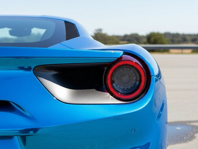 Ferrari 488 wrapped in Hexis Gloss HX30000 Super Chrome Blue automotive vinyl film HX30SCH05B detail