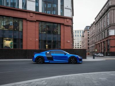 Audi R8 wrapped in Hexis Gloss HX30000 Super Chrome Blue vinyl wrap HX30SCH05B