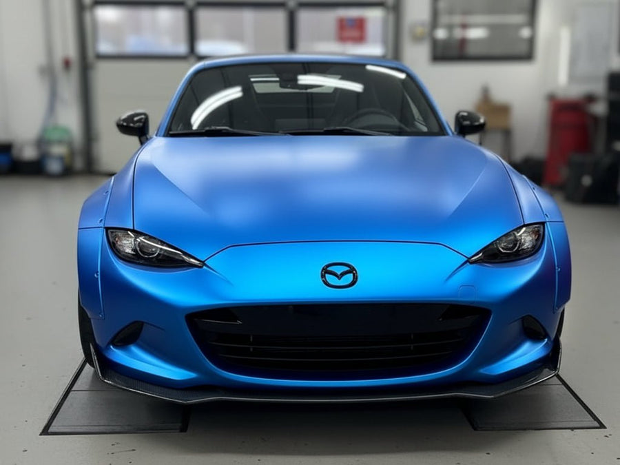Mazda MX-5 Miata wrapped in Hexis Satin HX30000 Super Chrome Blue restyling film HX30SCH05S