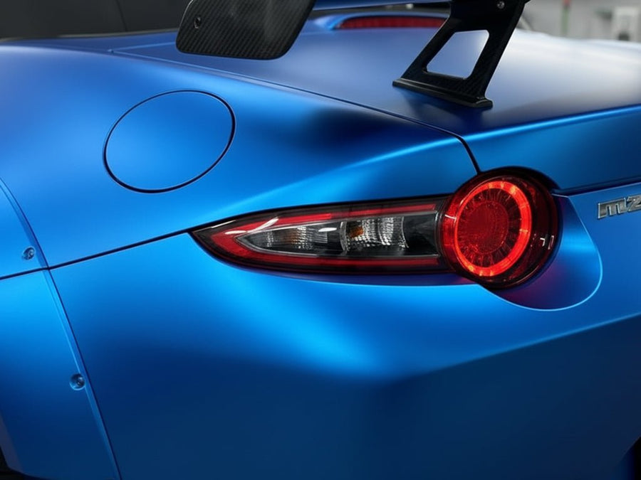 DIY Mazda MX-5 Miata wrapped in Satin HX30000 Super Chrome Blue automotive vinyl film HX30SCH05S
