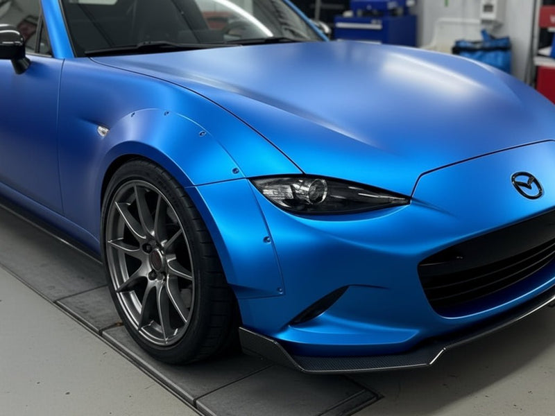 DIY Mazda MX-5 Miata wrapped in Satin HX30000 Super Chrome Blue restyling film HX30SCH05S