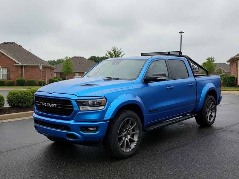 DIY Ram 1500 wrapped in Satin HX30000 Super Chrome Blue automotive vinyl film HX30SCH05S