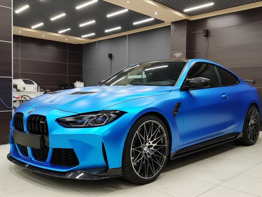 DIY BMW M4 wrapped in Satin HX30000 Super Chrome Blue car wrap film HX30SCH05S