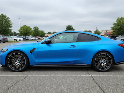BMW M4 wrapped in Hexis Satin HX30000 Super Chrome Blue restyling film HX30SCH05S