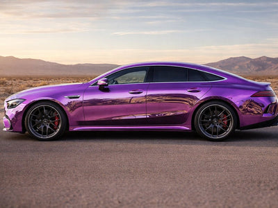 DIY Mercedes-Benz AMG GT 4-Door Coupe wrapped in Gloss HX30000 Super Chrome Purple automotive vinyl film HX30SCH06B