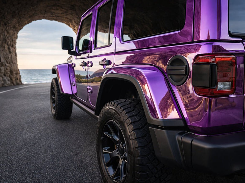 DIY Jeep Wrangler wrapped in Gloss HX30000 Super Chrome Purple vinyl wrap HX30SCH06B