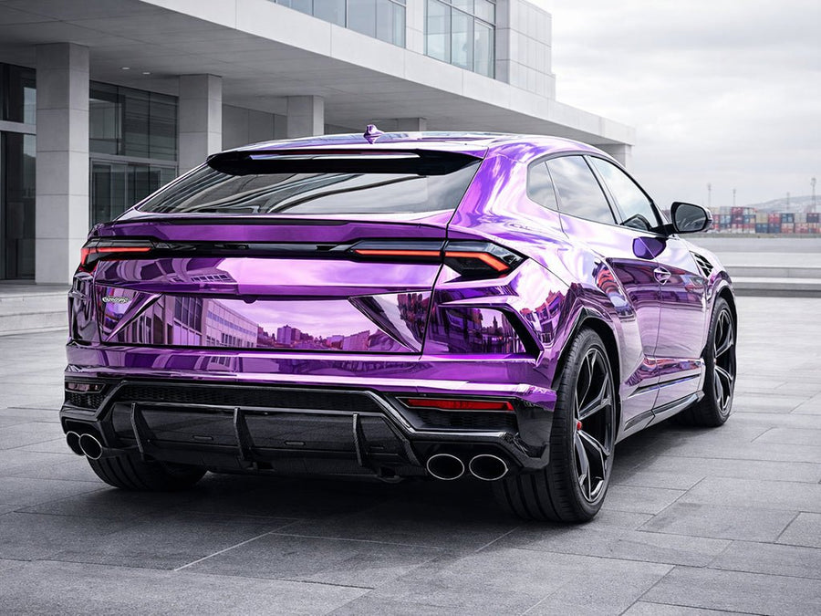 Lamborghini Urus wrapped in Gloss HX30000 Super Chrome Purple vinyl wrap HX30SCH06B
