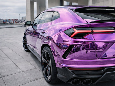 Lamborghini Urus wrapped in Hexis Gloss HX30000 Super Chrome Purple automotive vinyl film HX30SCH06B