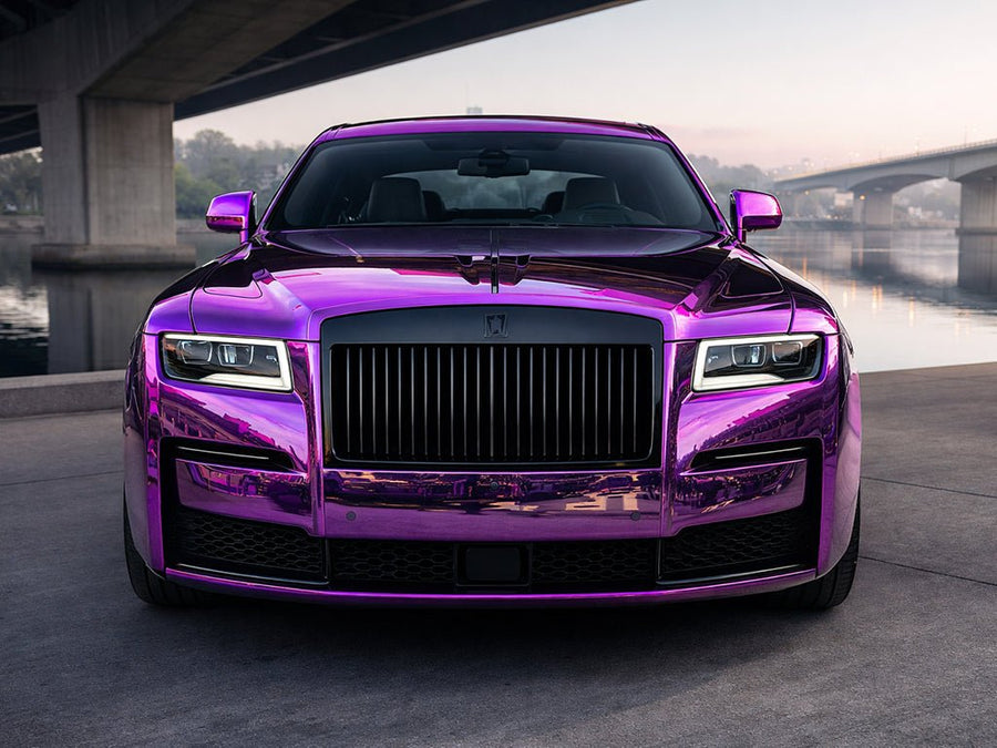 DIY Rolls-Royce Ghost wrapped in Gloss HX30000 Super Chrome Purple restyling film HX30SCH06B
