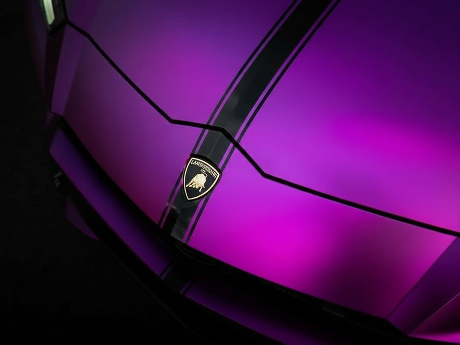 Lamborghini wrapped in Satin HX30000 Super Chrome Purple restyling film HX30SCH06S