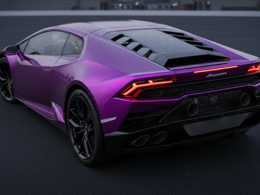 Lamborghini Huracán wrapped in Satin HX30000 Super Chrome Purple car wrap film HX30SCH06S