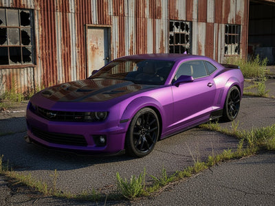 Chevrolet Camaro wrapped in Hexis Satin HX30000 Super Chrome Purple vinyl wrap HX30SCH06S