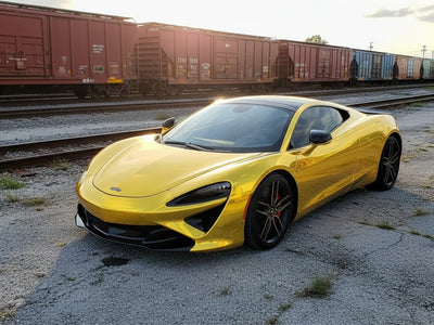 McLaren GT wrapped in Gloss HX30000 Super Chrome Gold automotive vinyl film HX30SCH07B