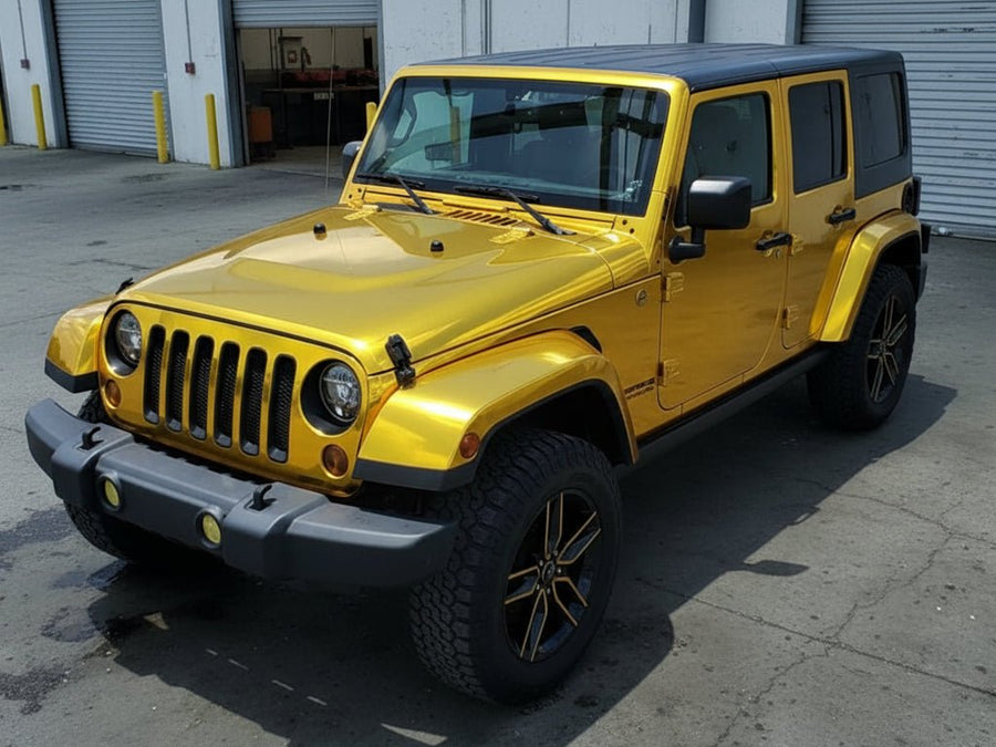 Jeep Wrangler wrapped in Gloss HX30000 Super Chrome Gold restyling film HX30SCH07B