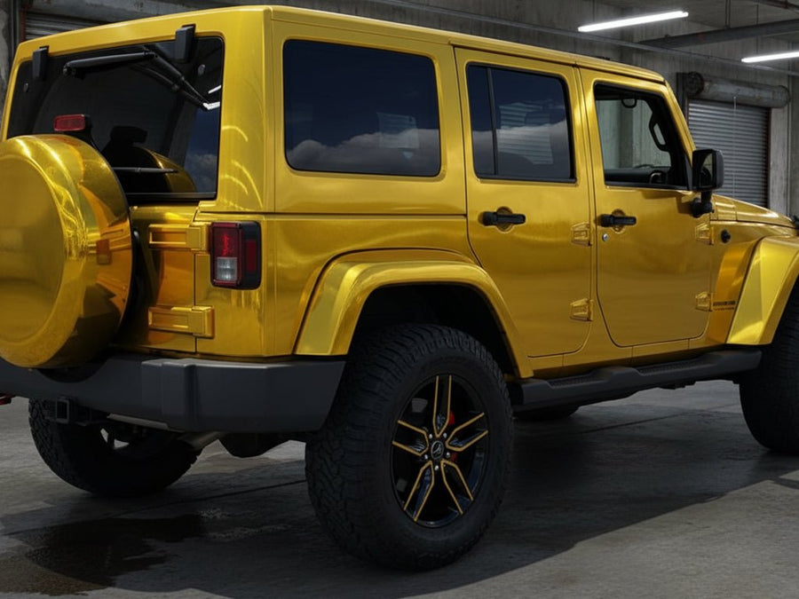 DIY Jeep Wrangler wrapped in Gloss HX30000 Super Chrome Gold vinyl wrap HX30SCH07B