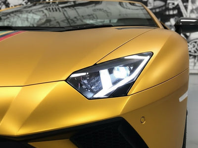 Lamborghini Aventador wrapped in Hexis Satin HX30000 Super Chrome Gold automotive vinyl film HX30SCH07S detail