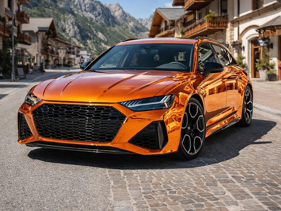 DIY Audi RS6 Avant wrapped in Gloss HX30000 Super Chrome Orange automotive vinyl film HX30SCH08B