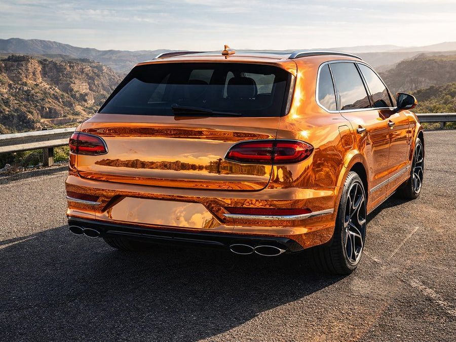 DIY Bentley Bentayga wrapped in Gloss HX30000 Super Chrome Orange car wrap film HX30SCH08B