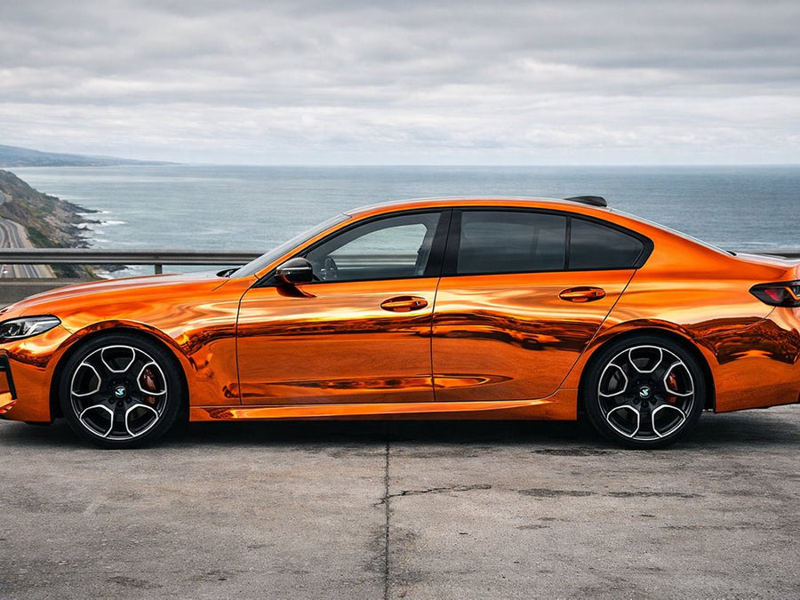 DIY BMW 3 Series wrapped in Gloss HX30000 Super Chrome Orange car wrap film HX30SCH08B