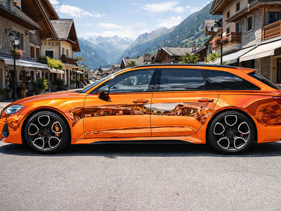 Audi RS6 Avant wrapped in Hexis Gloss HX30000 Super Chrome Orange wrap film HX30SCH08B