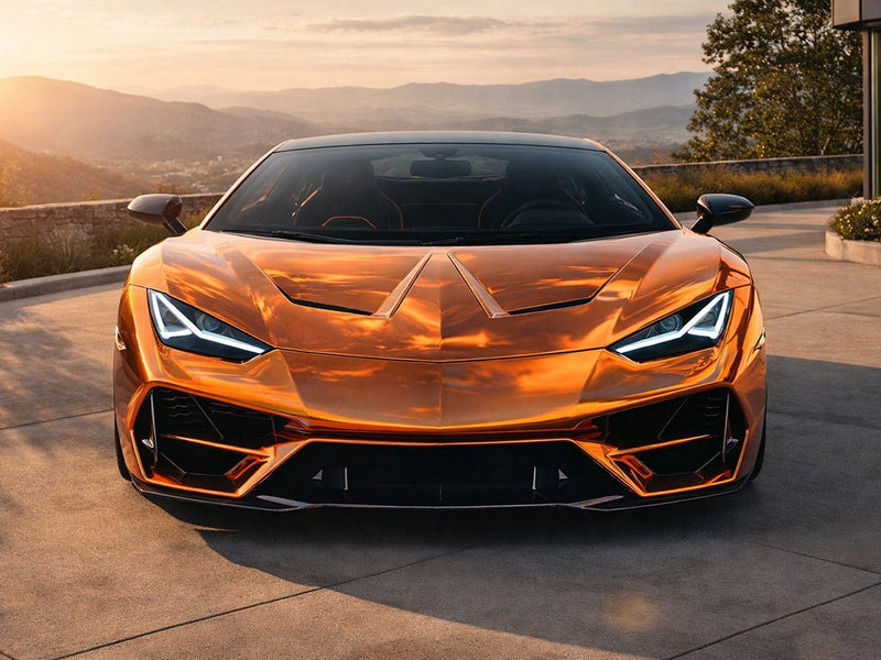 Lamborghini Huracán wrapped in Gloss HX30000 Super Chrome Orange wrap film HX30SCH08B