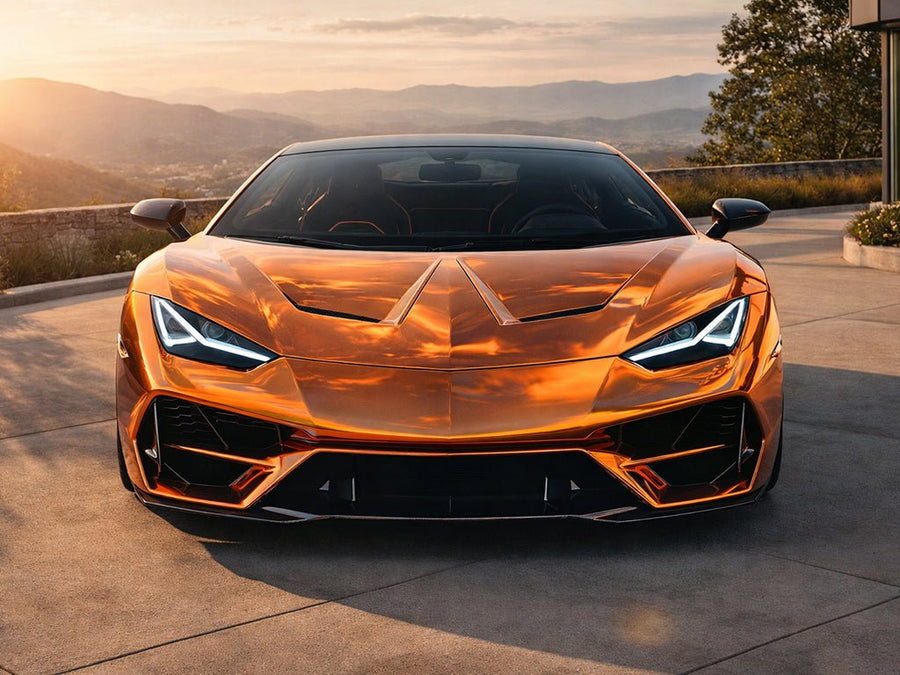 Lamborghini Huracán wrapped in Gloss HX30000 Super Chrome Orange wrap film HX30SCH08B
